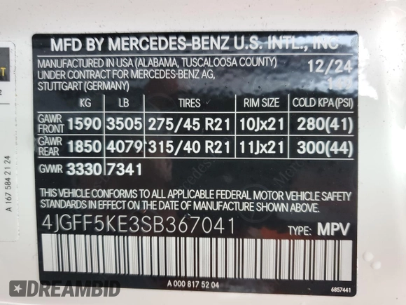 2025 Mercedes-Benz GLS 450 с VIN 4JGFF5KE3SB367041, выставлен на аукционе Copart как лот 59381255 с пробегом 6 996 миль миль и Чистый • Clean title. История ставок и продаж доступна на DreamBid. Изображение 13.