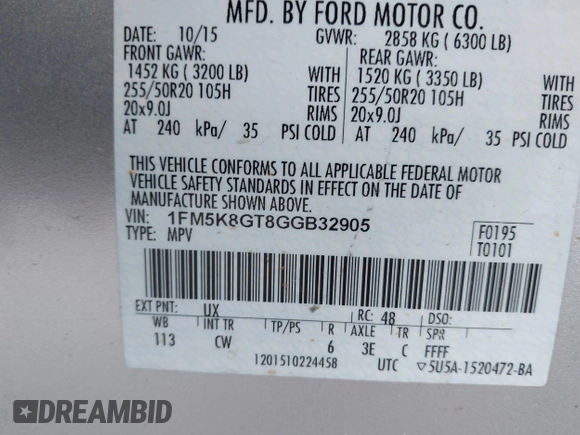 2016 Ford Explorer Sport с VIN 1FM5K8GT8GGB32905, выставлен на аукционе IAAI как лот 41314831 с пробегом 146 129 миль миль и . История ставок и продаж доступна на DreamBid. Изображение 9.