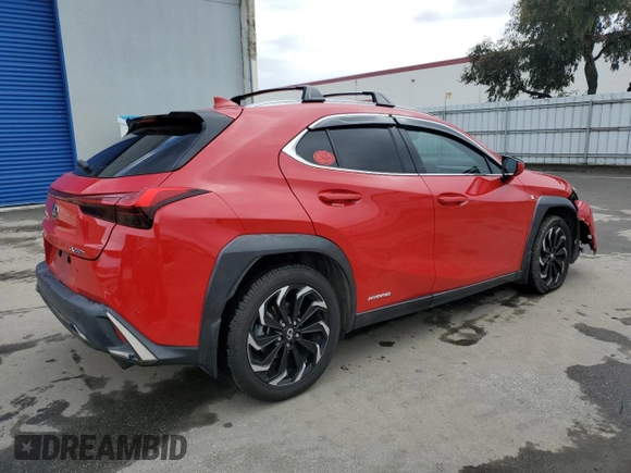 2021 Lexus UX with VIN JTHE9JBH9M2045144, listed as a Copart auction lot 43860725 with 73,246 mi miles and Salvage Title. Bid and sale history available at carsss.com. Image 3.