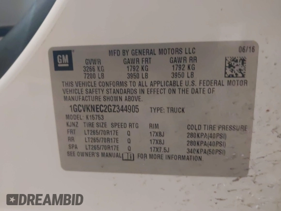 2016 Chevrolet Silverado 1500 Work Truck with VIN 1GCVKNEC2GZ344905, listed as a IAAI auction lot 41542586 with 164,781 mi miles. Bid and sale history available at carsss.com. Image 9.