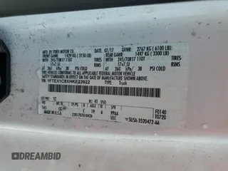 2017 Ford F-150 XL with VIN 1FTEX1C8XHKE23922, listed as a Copart auction lot 55617325 with 123,619 mi miles and Clean title. Bid and sale history available at DreamBid. Image 12.