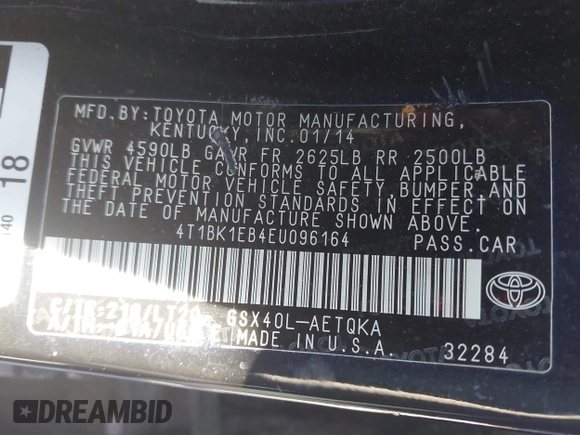 2014 Toyota Avalon Limited with VIN 4T1BK1EB4EU096164, listed as a IAAI auction lot 40904808 with 242,086 mi miles. Bid and sale history available at carsss.com. Image 9.