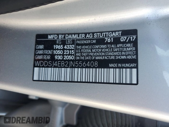 2018 Mercedes-Benz CLA 250 with VIN WDDSJ4EB2JN556408, listed as a Copart auction lot 49788375 with 67,821 mi miles and Salvage Title. Bid and sale history available at DreamBid. Image 12.