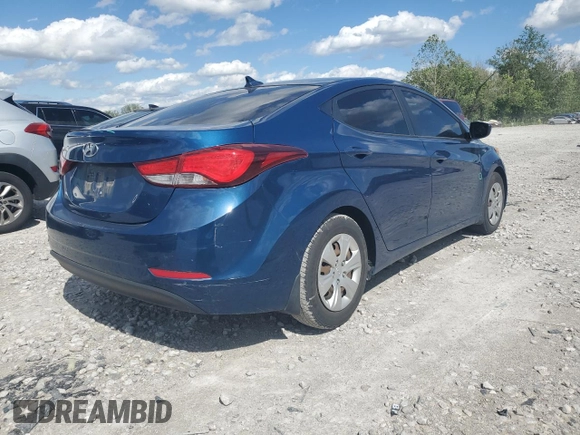 2016 Hyundai Elantra SE with VIN KMHDH4AE6GU516535, listed as a Copart auction lot 56665975 with 111,846 mi miles and Salvage title. Bid and sale history available at DreamBid. Image 3.