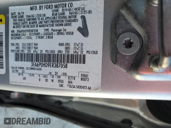 2014 Ford Fusion SE with VIN 3FA6P0HD9ER387058, listed as a Copart auction lot 48582345 with 163,588 mi miles and Salvage Title. Bid and sale history available at carsss.com. Image 12.