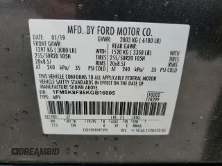 2019 Ford Explorer Limited with VIN 1FM5K8F85KGB16005, listed as a Copart auction lot 58965635 with 141,224 mi miles and Salvage title. Bid and sale history available at DreamBid. Image 13.