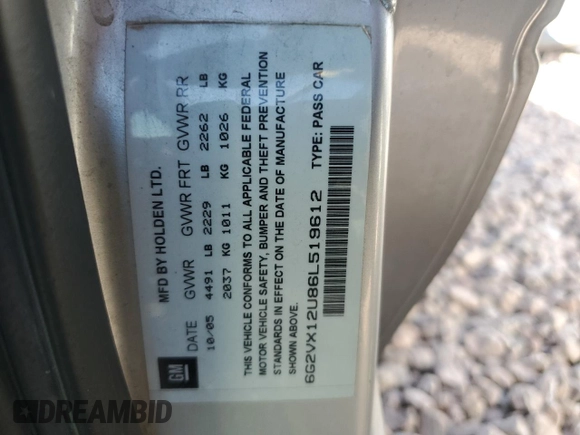 2006 Pontiac GTO z VIN 6G2VX12U86L519612, wystawiony jako Copart lot #73336964 z przebiegiem 122 003 mil mil oraz Szkoda całkowita • Salvage title. Historia ofert i sprzedaży dostępna na DreamBid. Obrazek 12.