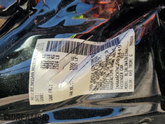 2022 Nissan Maxima SV z VIN 1N4AA6CV7NC503449, wystawiony jako Copart lot #50435055 z przebiegiem 46 828 mil mil oraz Nie do naprawy • Non repairable. Historia ofert i sprzedaży dostępna na DreamBid. Obrazek 13.