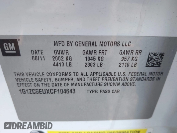 2012 Chevrolet Malibu 1LT with VIN 1G1ZC5EUXCF104643, listed as a IAAI auction lot 42139513 with 132,861 mi miles and . Bid and sale history available at DreamBid. Image 9.