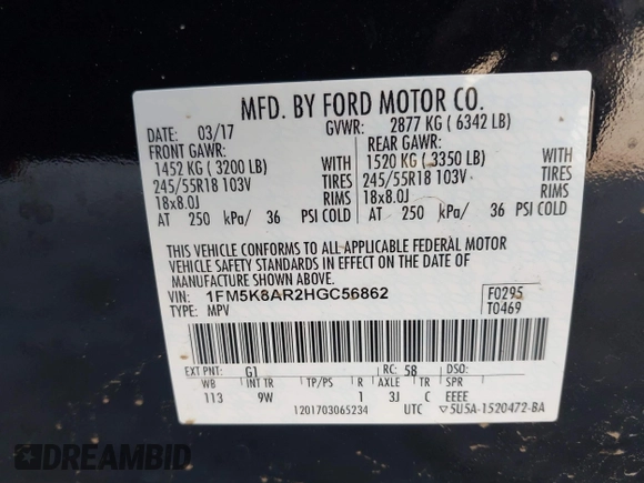 2017 Ford Police Interceptor Utility with VIN 1FM5K8AR2HGC56862, listed as a IAAI auction lot 42274409 with 92,662 mi miles and . Bid and sale history available at DreamBid. Image 9.