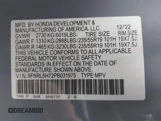 2023 Honda Odyssey Sport z VIN 5FNRL6H72PB031975, wystawiony jako IAAI lot #42047457 z przebiegiem 34 886 mil mil oraz . Historia ofert i sprzedaży dostępna na DreamBid. Obrazek 9.