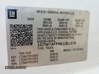 2019 GMC Savana Cargo Van with VIN 1GTW7AFP0K1301879, listed as a Copart auction lot 42157385 with 65,831 mi miles and Salvage Title. Bid and sale history available at carsss.com. Image 14.