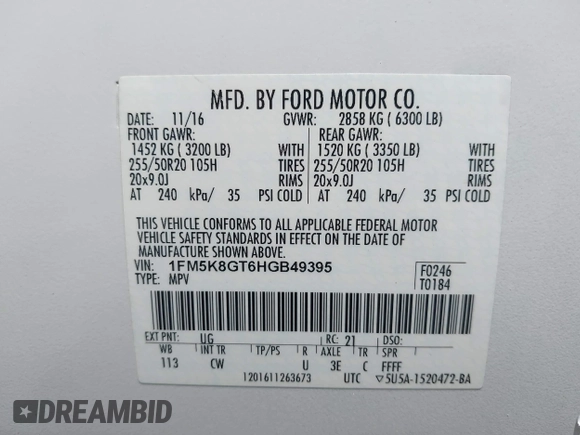 2017 Ford Explorer Sport z VIN 1FM5K8GT6HGB49395, wystawiony jako IAAI lot #42576336 z przebiegiem 88 314 mil mil oraz . Historia ofert i sprzedaży dostępna na DreamBid. Obrazek 9.
