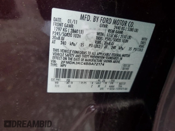 2011 Ford Edge Limited with VIN 2FMDK3KC4BBA72174, listed as a Copart auction lot 51898645 with 70,961 mi miles and Salvage Title. Bid and sale history available at carsss.com. Image 13.