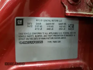2012 Buick LaCrosse Leather с VIN 1G4GC5ER2CF338328, выставлен на аукционе Copart как лот 47296385 с пробегом 166 460 миль миль и Списание • Salvage title. История ставок и продаж доступна на DreamBid. Изображение 12.