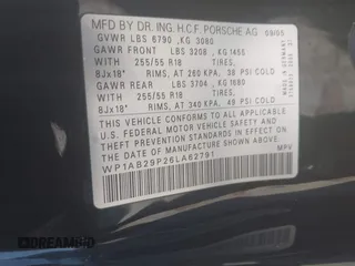 2006 Porsche Cayenne S with VIN WP1AB29P26LA62791, listed as a IAAI auction lot 41772705 with 230,087 mi miles and . Bid and sale history available at DreamBid. Image 9.