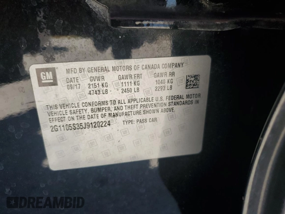 2018 Chevrolet Impala LT with VIN 2G1105S35J9120224, listed as a Copart auction lot 49606485 with 121,739 mi miles and Salvage Title. Bid and sale history available at DreamBid. Image 15.