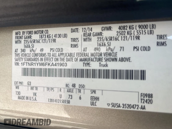 2015 Ford Transit with VIN 1FTNR1YM6FKA41903, listed as a Copart auction lot 79338114 with 139,644 mi miles and Clean Title. Bid and sale history available at DreamBid. Image 10.