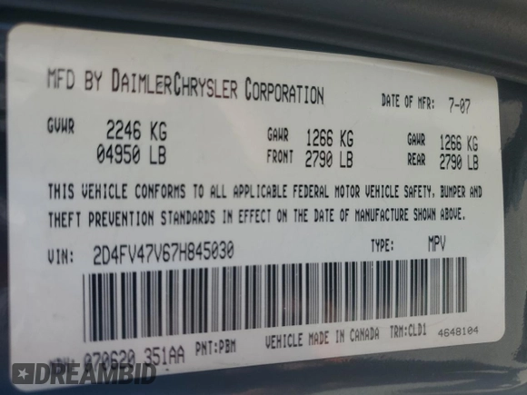 2007 Dodge Magnum with VIN 2D4FV47V67H845030, listed as a Copart auction lot 53622655 with Not Provided miles and Salvage Title. Bid and sale history available at carsss.com. Image 14.