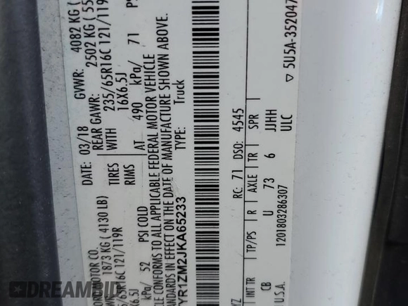 2018 Ford Transit with VIN 1FTYR1ZM2JKA65233, listed as a Copart auction lot 49108555 with 88,264 mi miles and Salvage Title. Bid and sale history available at carsss.com. Image 13.
