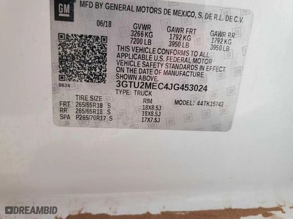 2018 GMC Sierra 1500 SLE with VIN 3GTU2MEC4JG453024, listed as a IAAI auction lot 42069050 with 81,581 mi miles. Bid and sale history available at carsss.com. Image 1.