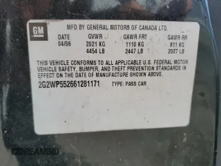 2006 Pontiac Grand Prix with VIN 2G2WP552661281171, listed as a Copart auction lot 51368515 with 0 mi miles and Clean Title. Bid and sale history available at carsss.com. Image 12.
