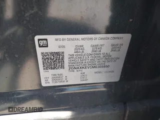 2021 Chevrolet Equinox LT z VIN 2GNAXKEV1M6165950, wystawiony jako IAAI lot #42221591 z przebiegiem Nie podano mil oraz . Historia ofert i sprzedaży dostępna na DreamBid. Obrazek 9.