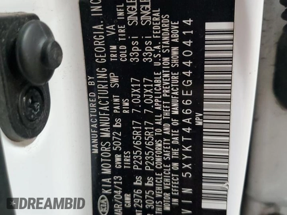 2014 Kia Sorento LX with VIN 5XYKT4A66EG440414, listed as a Copart auction lot 50092125 with 86,558 mi miles and Salvage Title. Bid and sale history available at carsss.com. Image 12.