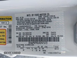 2020 Ford Fusion SE z VIN 3FA6P0T93LR247572, wystawiony jako IAAI lot #40481880 z przebiegiem 59 141 mil mil oraz . Historia ofert i sprzedaży dostępna na DreamBid. Obrazek 9.
