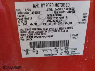 2005 Ford F-150 XL with VIN 1FTRF12225NA49687, listed as a Copart auction lot 44303845 with 83,817 mi miles and Clean Title. Bid and sale history available at carsss.com. Image 12.