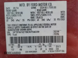 2014 Ford F-150 XL с VIN 1FTFW1ET5EKF54339, выставлен на аукционе Copart как лот 52892705 с пробегом 184 304 миль миль и Чистый • Clean title. История ставок и продаж доступна на DreamBid. Изображение 12.