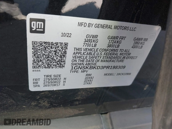 2023 Chevrolet Suburban LS with VIN 1GNSKBKD3PR198309, listed as a IAAI auction lot 42504153 with Not provided miles and . Bid and sale history available at DreamBid. Image 9.