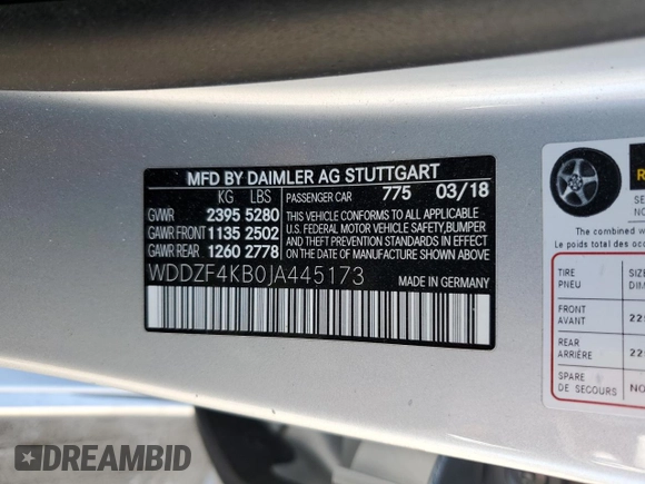 2018 Mercedes-Benz E 300 with VIN WDDZF4KB0JA445173, listed as a Copart auction lot 47932605 with 67,548 mi miles and Salvage Title. Bid and sale history available at DreamBid. Image 14.
