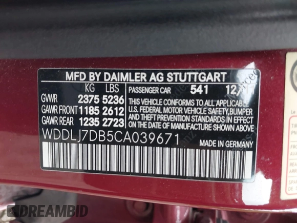 2012 Mercedes-Benz CLS 550 with VIN WDDLJ7DB5CA039671, listed as a IAAI auction lot 42437276 with 142,796 mi miles and . Bid and sale history available at DreamBid. Image 9.