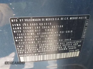 2020 Volkswagen Tiguan SE with VIN 3VV2B7AX2LM017277, listed as a IAAI auction lot 42075052 with 72,248 mi miles and . Bid and sale history available at DreamBid. Image 9.