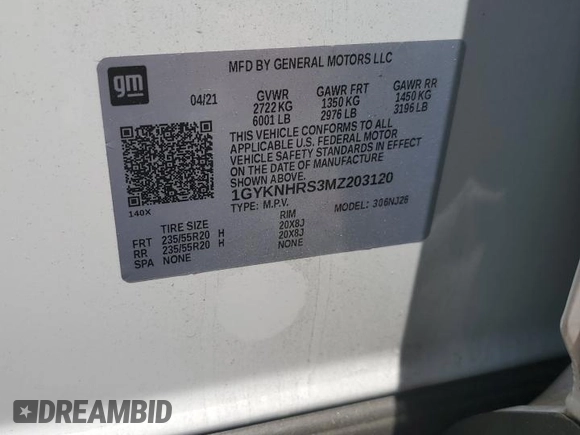 2021 Cadillac XT5 AWD Sport with VIN 1GYKNHRS3MZ203120, listed as a Copart auction lot 52539475 with Not provided miles and Salvage title. Bid and sale history available at DreamBid. Image 13.