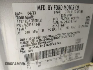 2013 Ford Expedition Limited z VIN 1FMJU1K55DEF45140, wystawiony jako IAAI lot #40653896 z przebiegiem 178 027 mil mil oraz . Historia ofert i sprzedaży dostępna na DreamBid. Obrazek 9.