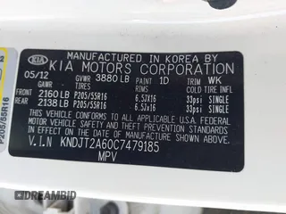 2012 Kia Soul + with VIN KNDJT2A60C7479185, listed as a IAAI auction lot 41885776 with 72,719 mi miles. Bid and sale history available at carsss.com. Image 9.