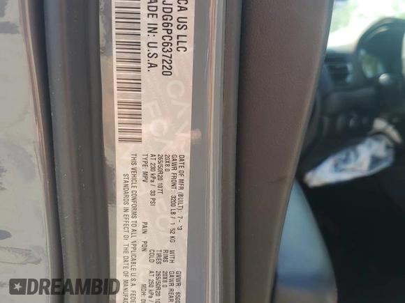 2023 Dodge Durango GT Plus z VIN 1C4RDJDG6PC637220, wystawiony jako Copart lot #56154845 z przebiegiem 59 381 mil mil oraz Nie do naprawy • Non repairable. Historia ofert i sprzedaży dostępna na DreamBid. Obrazek 13.