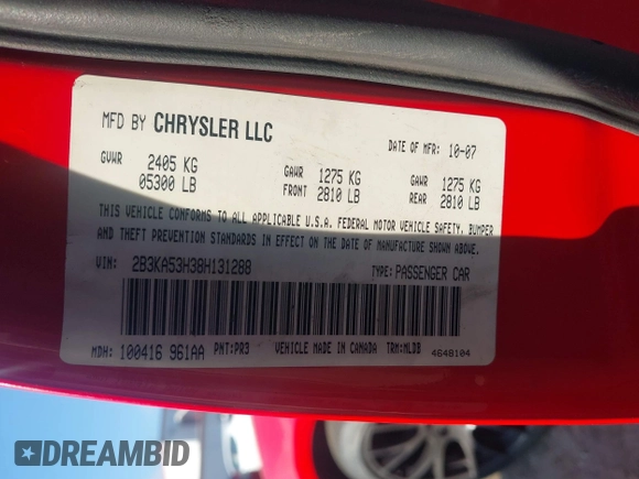 2008 Dodge Charger R/T with VIN 2B3KA53H38H131288, listed as a IAAI auction lot 41409238 with 131,516 mi miles and . Bid and sale history available at carsss.com. Image 9.