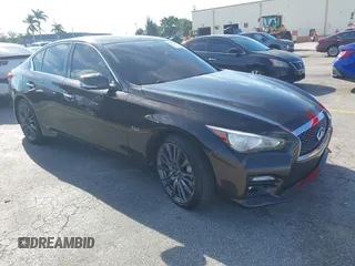 2016 Infiniti Q50 3.0t Red Sport 400 with VIN JN1FV7AR4GM451987, listed as a IAAI auction lot 41891826 with 64,931 mi miles. Bid and sale history available at carsss.com. Image 1.