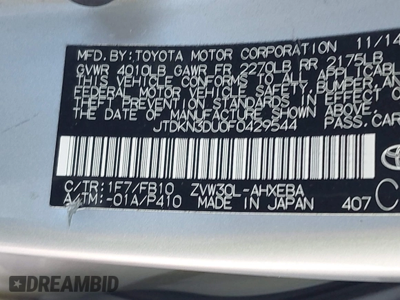 2015 Toyota Prius Four with VIN JTDKN3DU0F0429544, listed as a IAAI auction lot 41669836 with 71,494 mi miles. Bid and sale history available at carsss.com. Image 9.