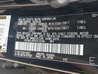 2019 Toyota 4Runner SR5 с VIN JTEBU5JR2K5676586, выставлен на аукционе IAAI как лот 42070642 с пробегом 144 039 миль миль и . История ставок и продаж доступна на DreamBid. Изображение 9.