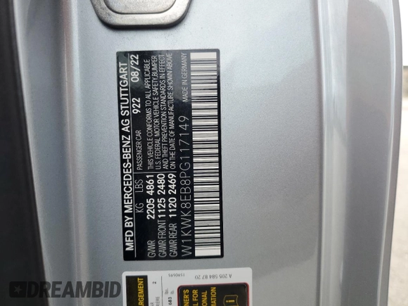 2023 Mercedes-Benz C 300 with VIN W1KWK8EB8PG117149, listed as a Copart auction lot 85022444 with 29,304 mi miles and Salvage Title. Bid and sale history available at DreamBid. Image 12.