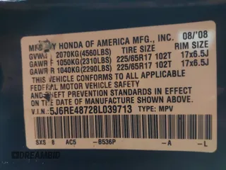 2008 Honda CR-V EX-L with VIN 5J6RE48728L039713, listed as a IAAI auction lot 41718816 with 235,445 mi miles. Bid and sale history available at carsss.com. Image 9.
