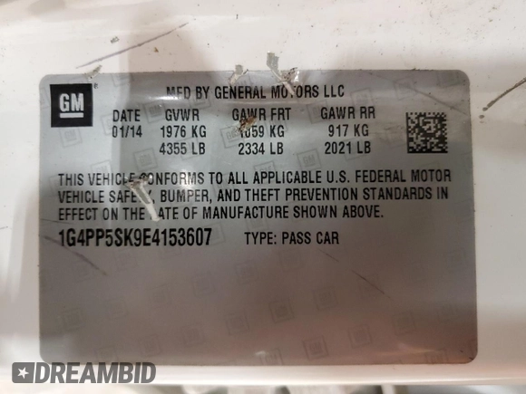 2014 Buick Verano with VIN 1G4PP5SK9E4153607, listed as a Copart auction lot 47397115 with 140,382 mi miles and Non Repairable. Bid and sale history available at DreamBid. Image 14.