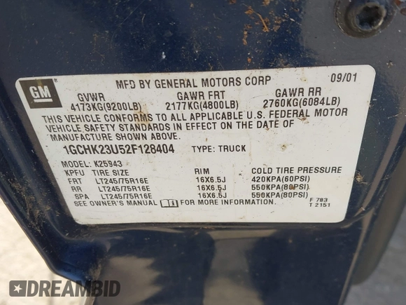 2002 Chevrolet Silverado 2500HD LS with VIN 1GCHK23U52F128404, listed as a IAAI auction lot 42079138 with 153,613 mi miles. Bid and sale history available at carsss.com. Image 9.