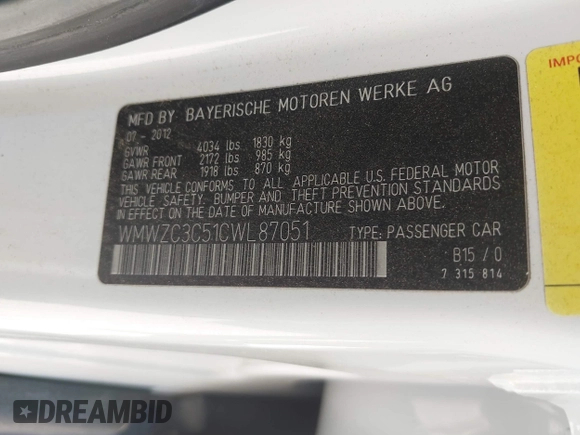2012 MINI Countryman S z VIN WMWZC3C51CWL87051, wystawiony jako IAAI lot #41837130 z przebiegiem 108 990 mil mil oraz . Historia ofert i sprzedaży dostępna na DreamBid. Obrazek 9.