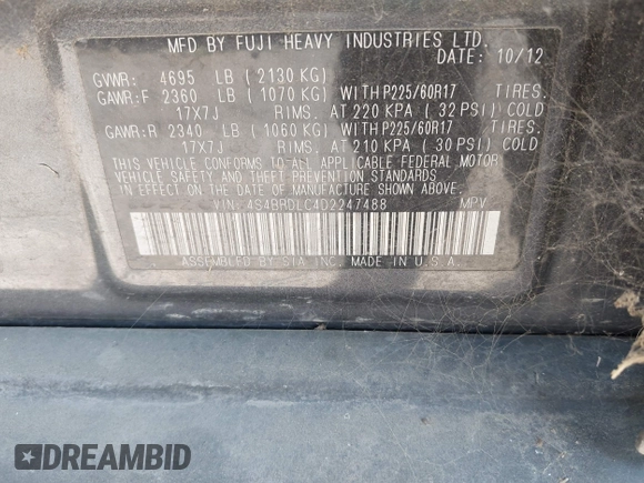 2013 Subaru Outback Limited с VIN 4S4BRDLC4D2247488, выставлен на аукционе IAAI как лот 40033770 с пробегом 144 295 миль миль и . История ставок и продаж доступна на DreamBid. Изображение 9.