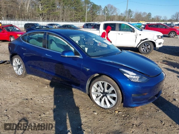 2019 Tesla Model 3 Long Range with VIN 5YJ3E1EB7KF454636, listed as a IAAI auction lot 41853972 with 56,916 mi miles. Bid and sale history available at carsss.com. Image 1.